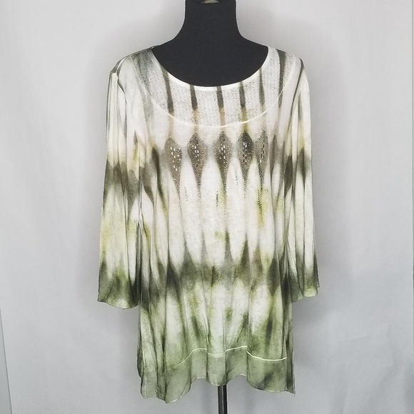 new directions Tops - New Direction Olive and Cream Top with Studds Size XL